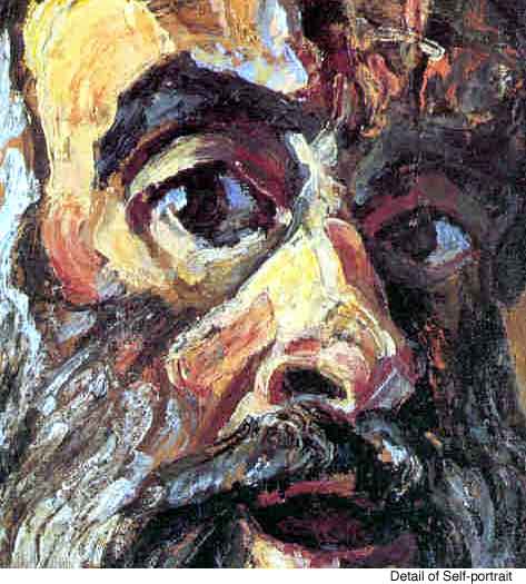 detail of painted self-portrait of Alek Rapoport