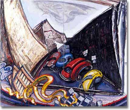 painting entitled 'South of Market Warehouses (Earthquake)', from 1996