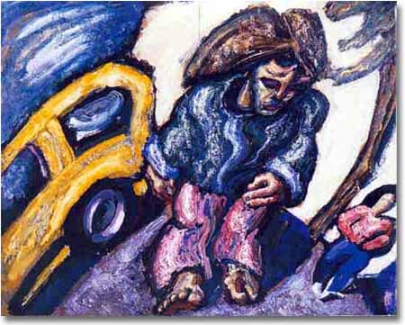 painting entitled 'Tramp and Yellow Cab (Day Tripper)', from 1984