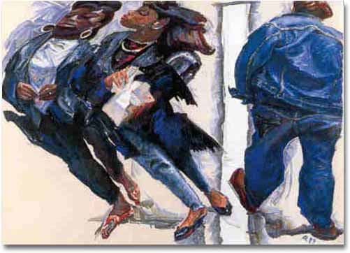 painting entitled 'Image of San Francisco #6 (w/Two African-American Women and a Fat Man)', from 1989