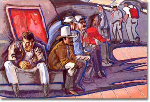 painting entitled 'Image of Mission St #12 (w/a Macho Man, Wearing Hat)', from 1992