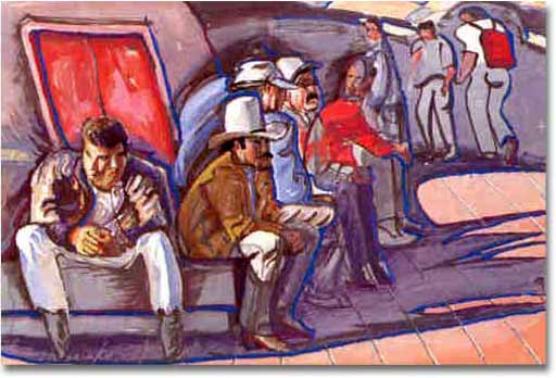 painting entitled 'Image of Mission St #12 (w/a Macho Man, Wearing Hat)', from 1992